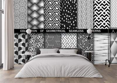 Geometric set of seamless black and white patterns. Simple vector graphics Wall mural