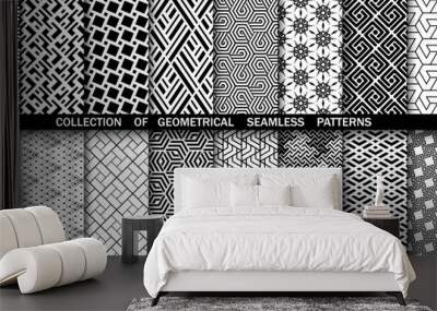 Geometric set of seamless black and white patterns. Simpless vector graphics Wall mural