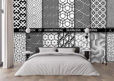 Geometric set of seamless black and white patterns. Simpless vector graphics Wall mural