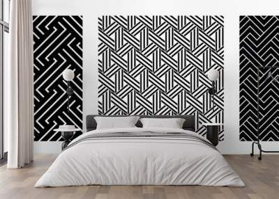 Geometric set of seamless black and white patterns. Simpless vector graphics Wall mural