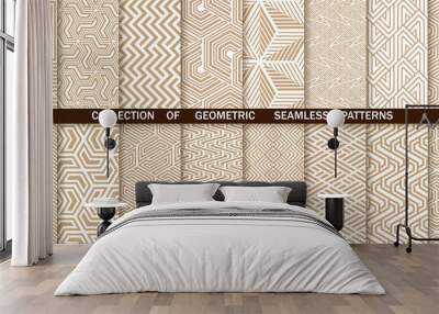 Geometric set of seamless gold and white patterns. Simple vector graphics Wall mural