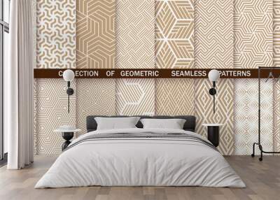 Geometric set of seamless gold and white patterns. Simple vector graphics Wall mural