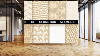 Geometric set of seamless gold and white patterns. Simple vector graphics Wall mural