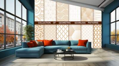 Geometric set of seamless gold and white patterns. Simple vector graphics Wall mural