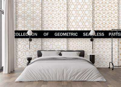 Geometric set of seamless gold and white patterns. Simpless vector graphics Wall mural