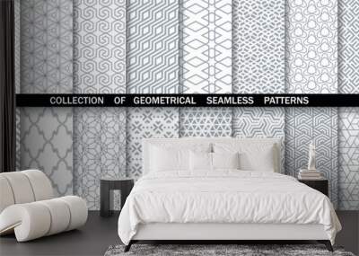 Geometric set of seamless gray and white patterns. Simple vector graphics. Wall mural