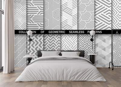 Geometric set of seamless gray and white patterns. Simple vector graphics. Wall mural