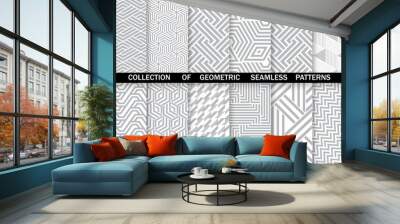 Geometric set of seamless gray and white patterns. Simple vector graphics. Wall mural