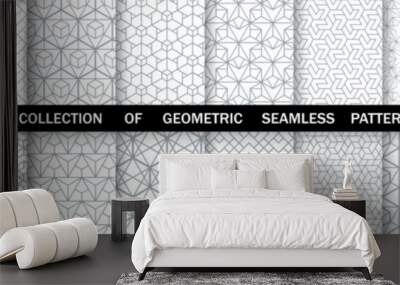 Geometric set of seamless gray and white patterns. Simpless vector graphics. Wall mural