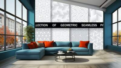 Geometric set of seamless gray and white patterns. Simpless vector graphics. Wall mural