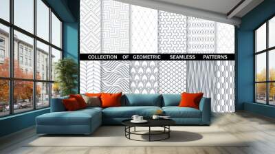 Geometric set of seamless gray and white patterns. Simpless vector graphics. Wall mural