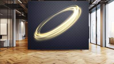 Gold magic glowing ring. Neon realistic energy flare halo ring. Abstract light effect on a dark transparent background. Vector illustration. Wall mural