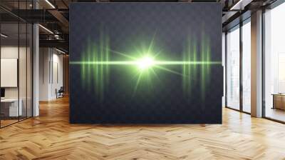 Green lens flare. Isolated on transparent background. Sun flash with rays or spotlight. Green glow flare light effect. Vector illustration Wall mural