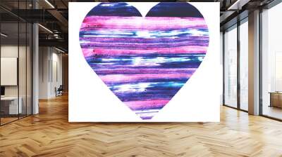 Hand drawn colorful heart, love and care symbol, Valentine's card, cheer up. Deep black and blue, neon pink and purple, warm red. Grunge texture imitating old paint, mascara stroke, rough brush and wo Wall mural