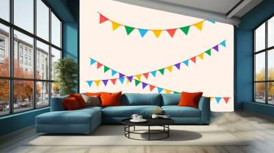 Hanging triangle garlands. Carnival party flags. Vector illustrations set Wall mural