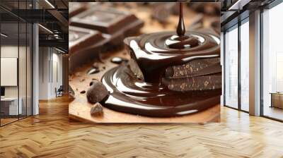 Heart shaped liquid chocolate splash, a symbol of sweet affection captured in motion Wall mural