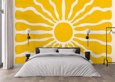 Horizontal retro groovy background with bright sunburst  in style 60s, 70s. Trendy colorful graphic print. Vector illustration Wall mural