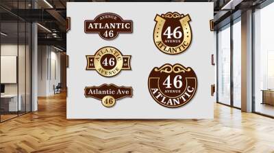 House rooms. VECTOR boards for a sign. Street house nameplate brown and gold. Wall mural