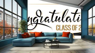 Congratulations Class of 2024 greeting sign. Congrats Graduated. Congratulating banner. Handwritten brush lettering. Isolated vector text for graduation design, greeting card, poster, invitation Wall mural