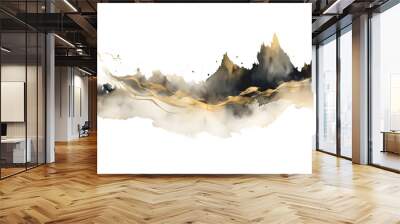 Ink wash painting with mountains in fog. Panoramic landscape in traditional oriental ink painting sumi-e, u-sin, go-hua on rice paper background. Translation of hieroglyph - eternity Wall mural