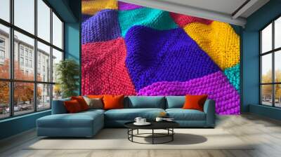 Knitted blanket handmade texture decor artistic background cozy warm photo  Wall mural