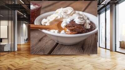 Latvian bread soup made from rye rusks with whipped cream in a deep plate Wall mural