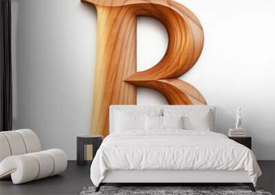 Letter B made of wood 3d on a white background Wall mural