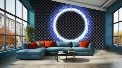 Lightning strikes and sparks, electrical energy on transparent background. Lightning flash and spark. Vector neural cells system. Wall mural