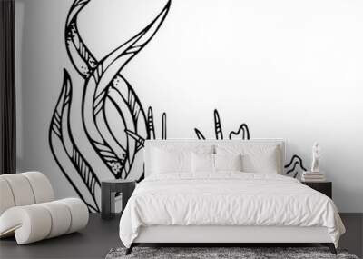 Line seaweed laminaria and algae black and white vector illustration. Monochrome underwater grass from ocean reef ink drawing. Seabed sketch for marine coloring design Wall mural