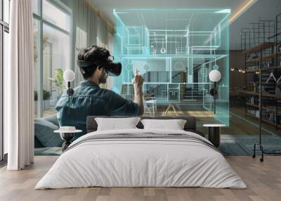 Man uses VR to visualize architecture plans in modern room Wall mural