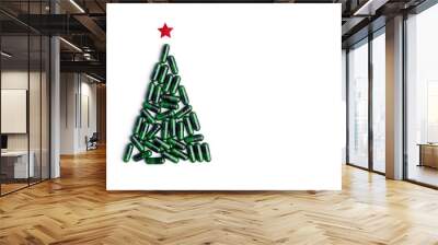 medicine pills shape of christmas tree on white background, Concept christmas and new year, medical flatlay Wall mural