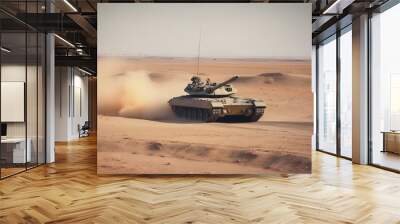 Modern tank in the field, ai generated Wall mural