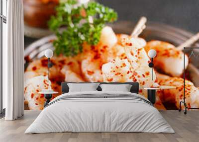 harissa spice mix - morrocan red hot chilles with king prawns Wall mural