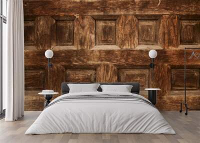 old ornamental design in wood, wooden carved door detail Wall mural