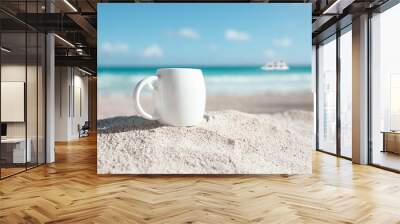 white espresso coffee cup with ocean , beach and seascape Wall mural