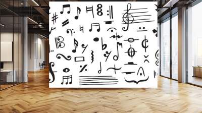 Music notes and symbols vector hand drawn illustration Wall mural