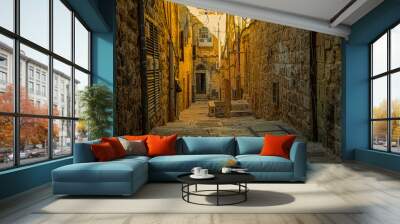 narrow old alleys in the center of Jerusalem. National character. Wall mural