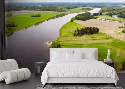 Aerial panoramic view of rapid Susikoski at river Kymijoki, Finland. Wall mural