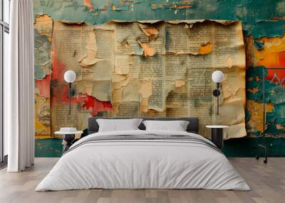 Old torn newspaper, magazine. Collage background texture, grunge background Wall mural