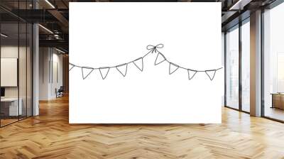 One line flags garland with bow. Celebration party hand drawn elements. Vector continuous outline isolated illustration Wall mural