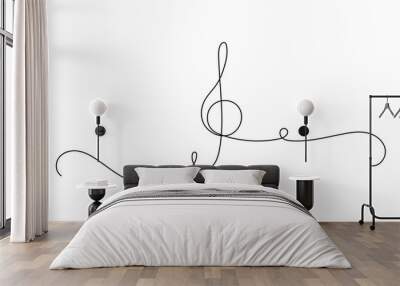 One line Treble clef. Outline continuous vector sketch. Symbol of musical classic concert. Wall mural