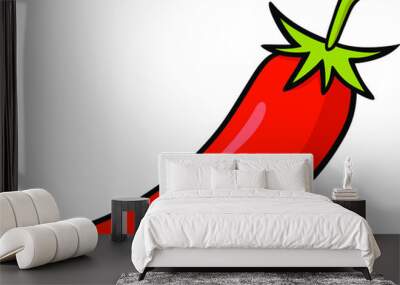 The ingredient of Mexican cuisine is red chili pepper. Vector illustration of a cartoon flat icon highlighted on white Wall mural