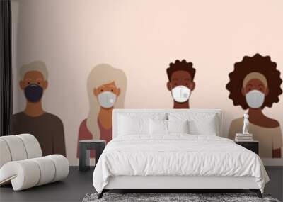 people of different ages and sex in medical masks Wall mural