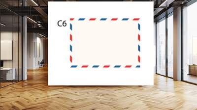 Air mail letter frames set. Airmail border with red and blue stripes. Retro vintage blank envelope template. Euro envelope E65. Vector illustration isolated on white background. Wall mural