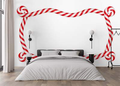 Christmas candy cane rectangle frame with red and white stripe. Xmas border with striped candy lollipop pattern. Blank christmas and new year template. Vector illustration isolated on white background Wall mural