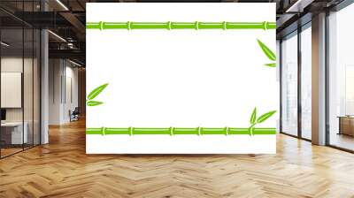 Green bamboo trunk rectangle frame. Natural text box. Bamboo branch border with leaves. Blank frame template. Vector illustration isolated in flat style on white background. Wall mural