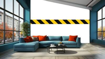 Warning tape with yellow and black diagonal stripes. Warn stop seamless line. Yellow and black caution tape border. Long danger ribbon.Vector illustration on white background. Wall mural