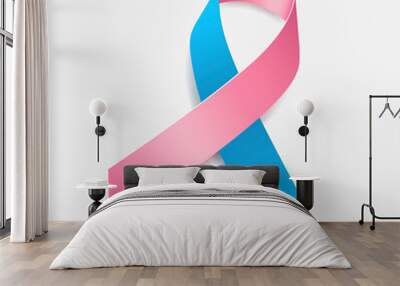 Pink and blue ribbon awareness Male Breast Cancer, Sudden Infant Death Syndrome SIDS , Prostate and Breast Cancer Combined , Infertility. Isolated on white background. Vector illustration Wall mural