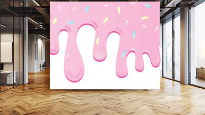 Pink soft ice cream, splashes of sweet candies, long border, seamless banner pattern, vector white background.  Wall mural