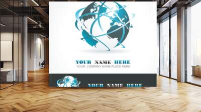 Sphere 3d design. Vector symbol. Globe blue anr white. Wall mural